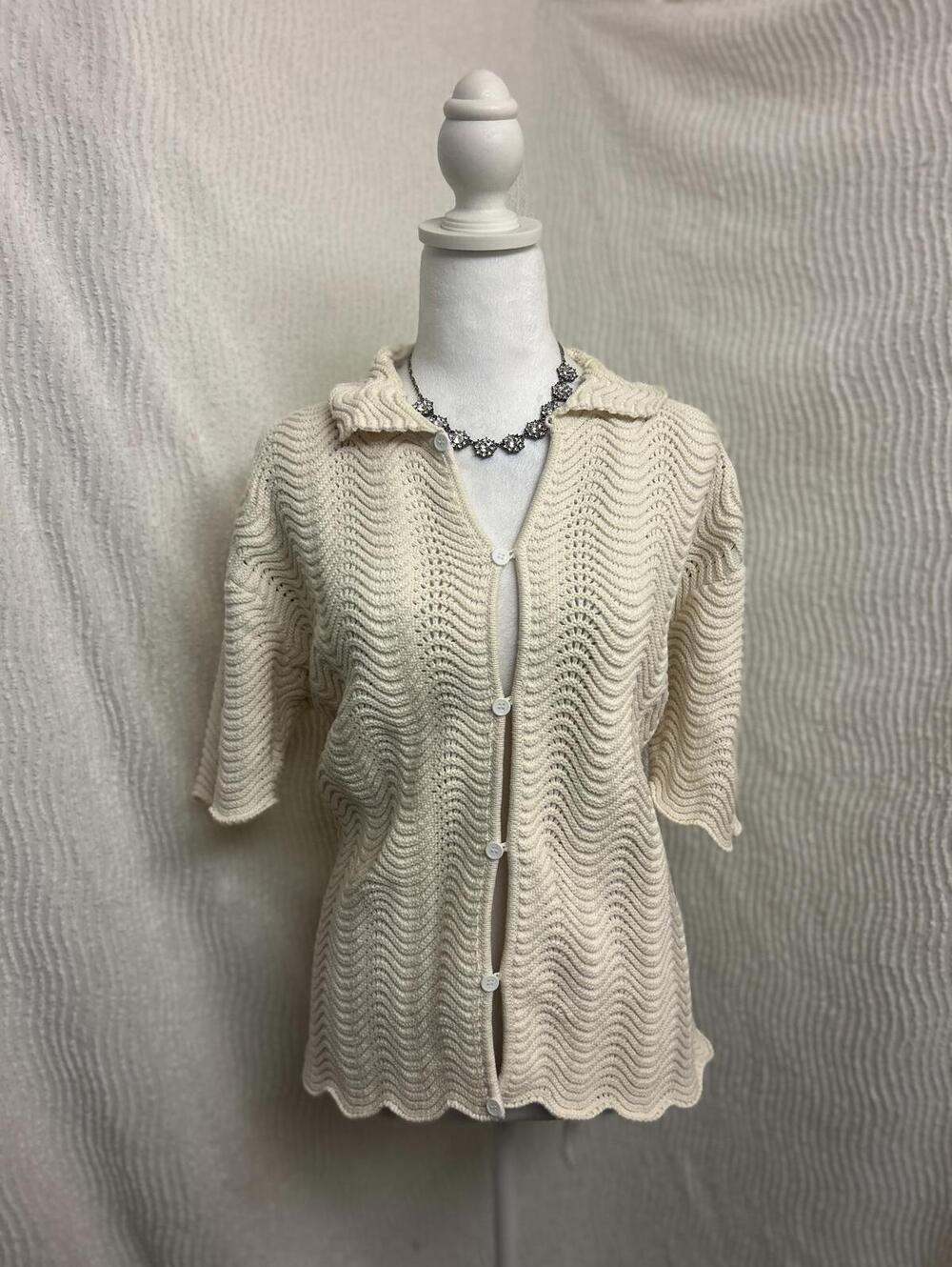 YITAI Hand Crochet Button Up Shirt Cotton Unisex Oversize Small Crocheted Square